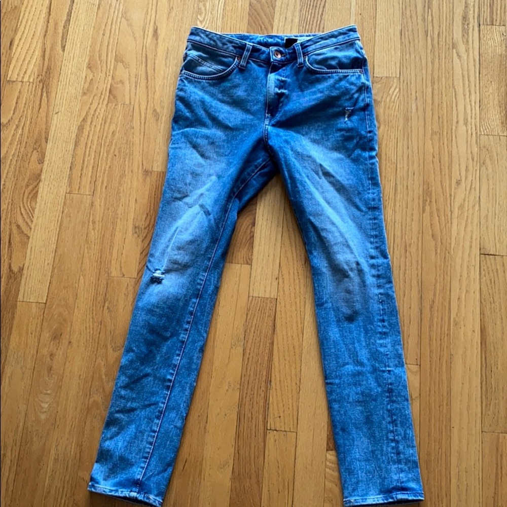 Slight distressed washed denim jeans